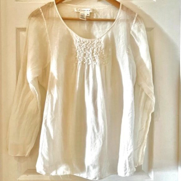 Silk/Cotton Sheer Winter White Blouse - Picture 3 of 9